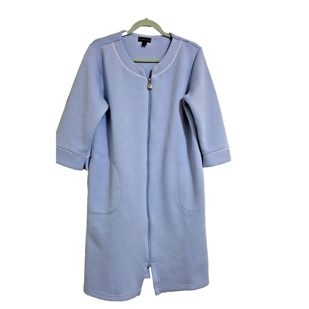 Miss Elaine Vintage Nightgown Sz S | Blue Zip Robe Housecoat | Pocket Retro Cozy
